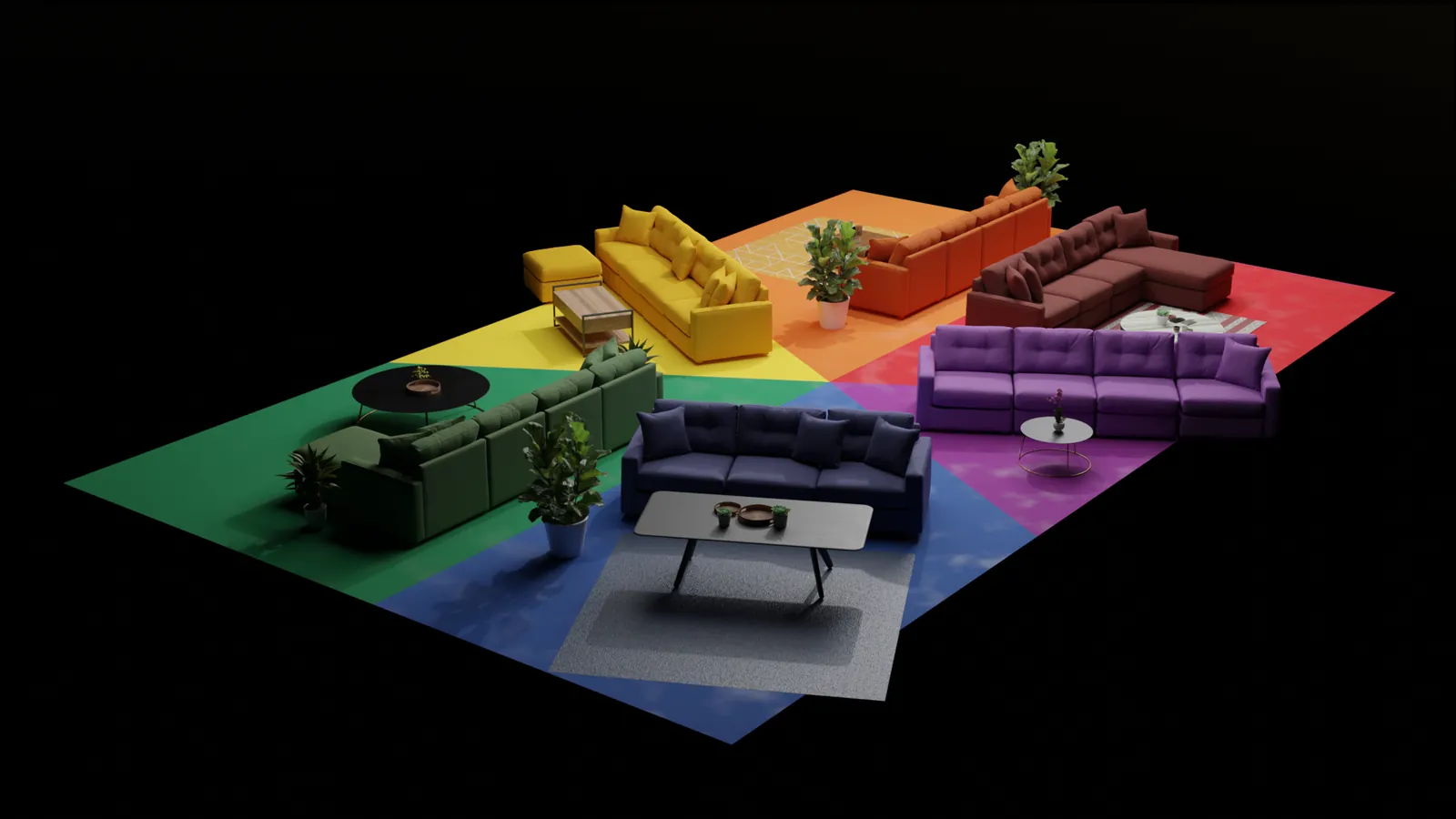 3D render of a Rooms To Go sofa